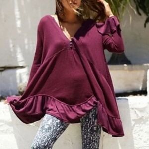 Free People Olivia Henley Oversized Ruffled Tunic Top Bell Sleeve Size S Boho